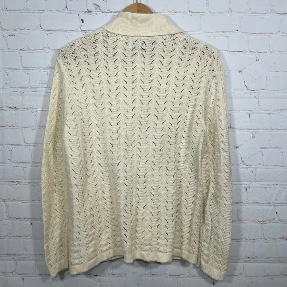 Vintage Bernice Creations Cardigan Sweater Womens Size Medium Ivory Pockets